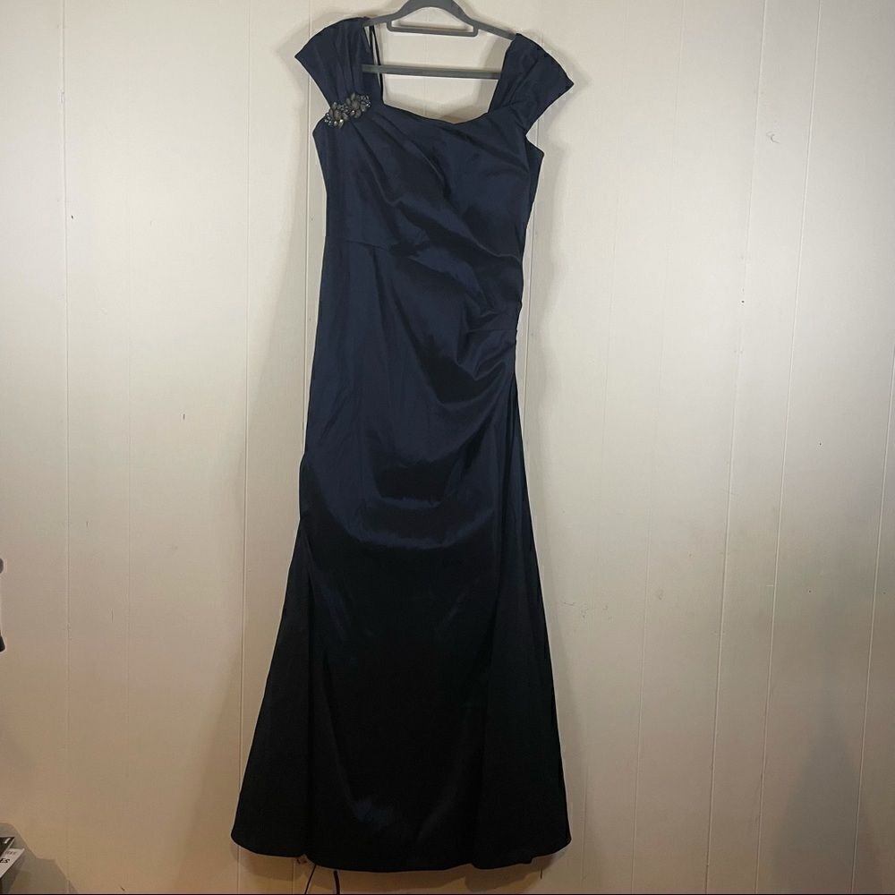 Tadashi Shoji Embellished Navy Blue Gown Size 8